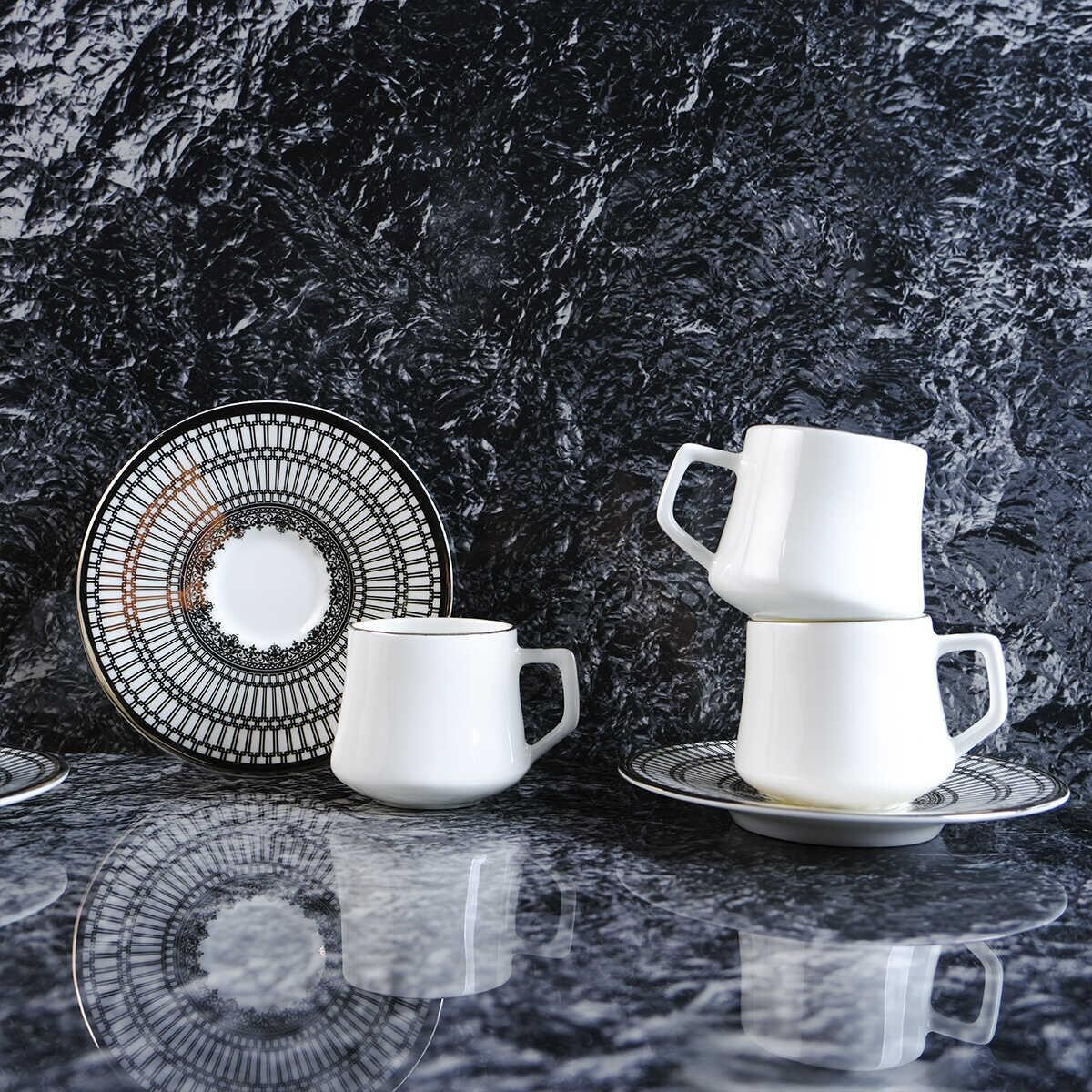 Evaliza Crown Platin 6 Kişilik Porselen Kahve Fincan Takımı 80 ml 44199 