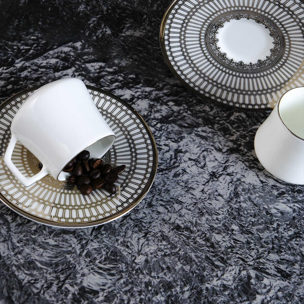 Evaliza Crown Platin 6 Kişilik Porselen Kahve Fincan Takımı 80 ml 44199 