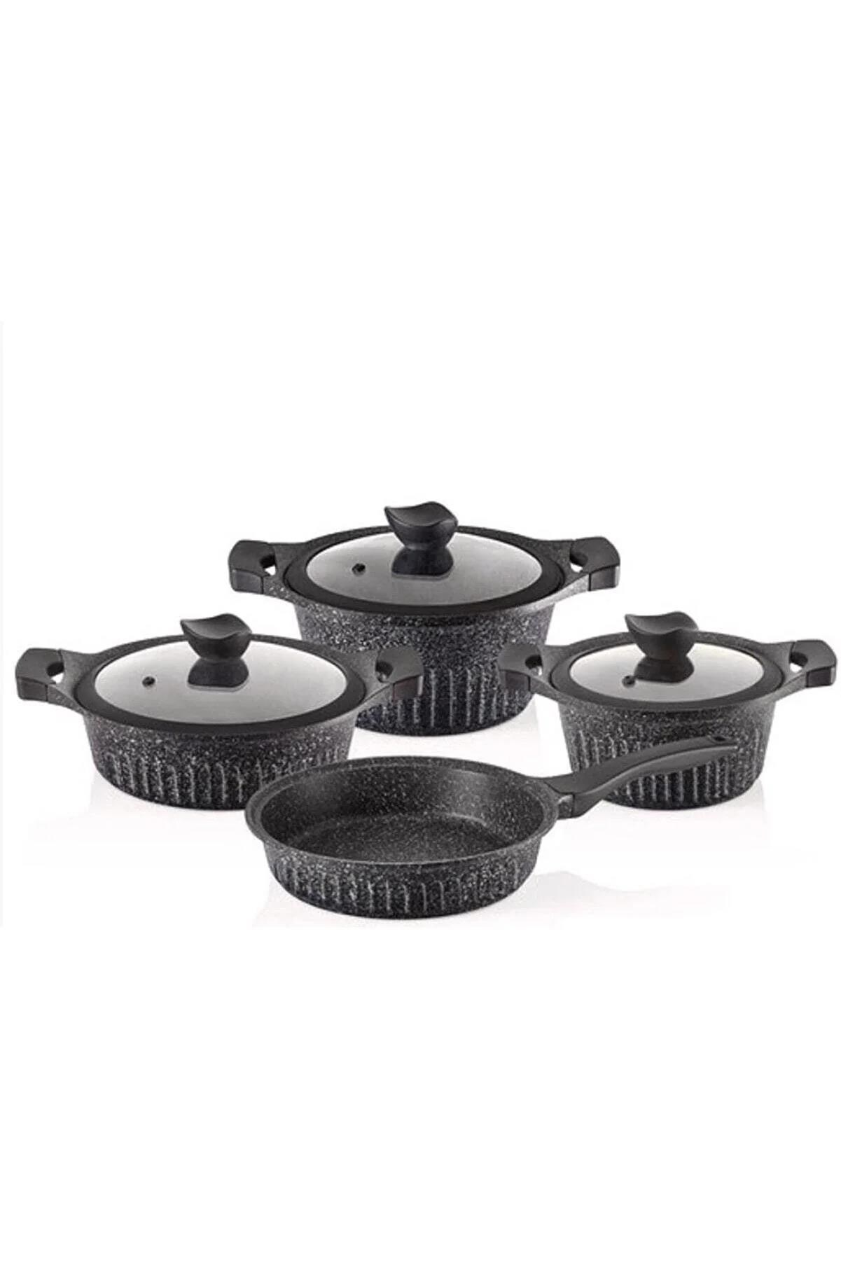 Falez Cool Line 7 Parça Granit Döküm Tencere Seti Siyah 