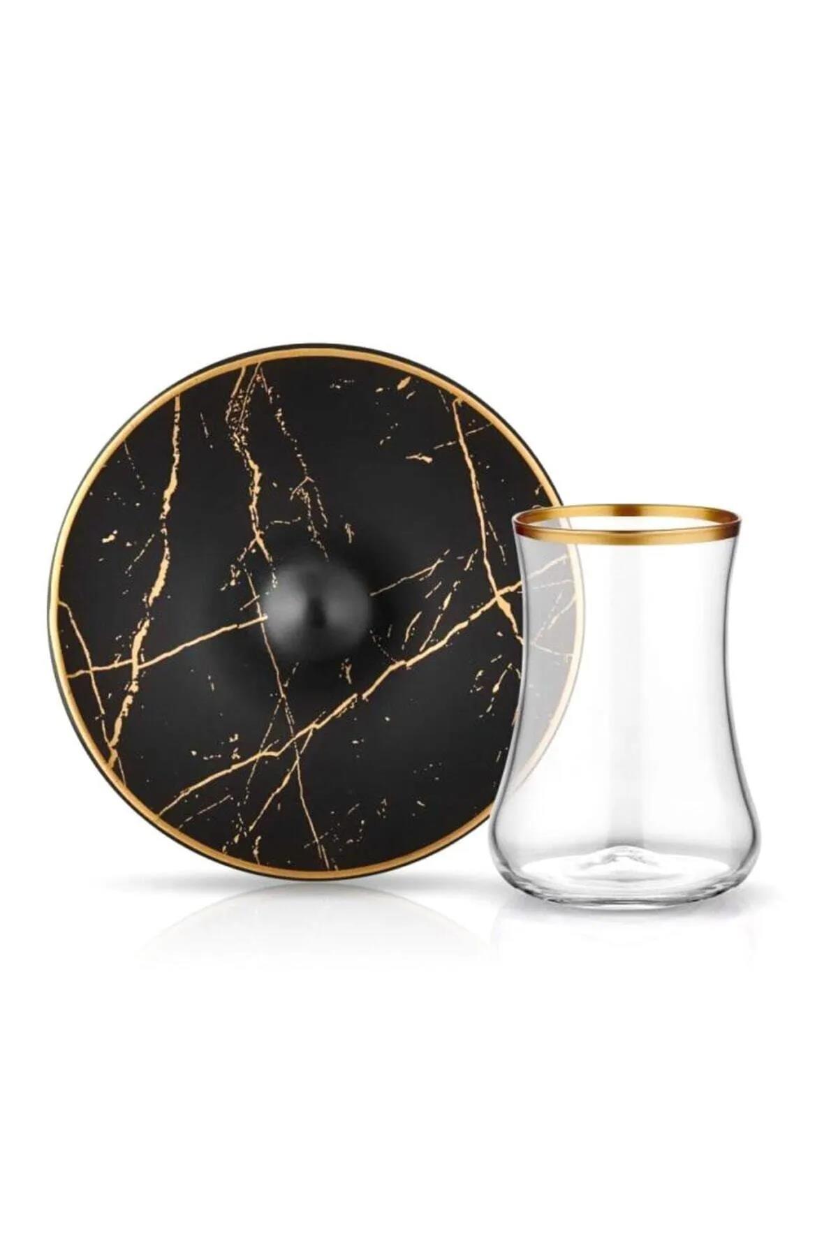 Koleksiyon Dervish Çay Seti 6Lı Mermer Siyah Mat Altın 