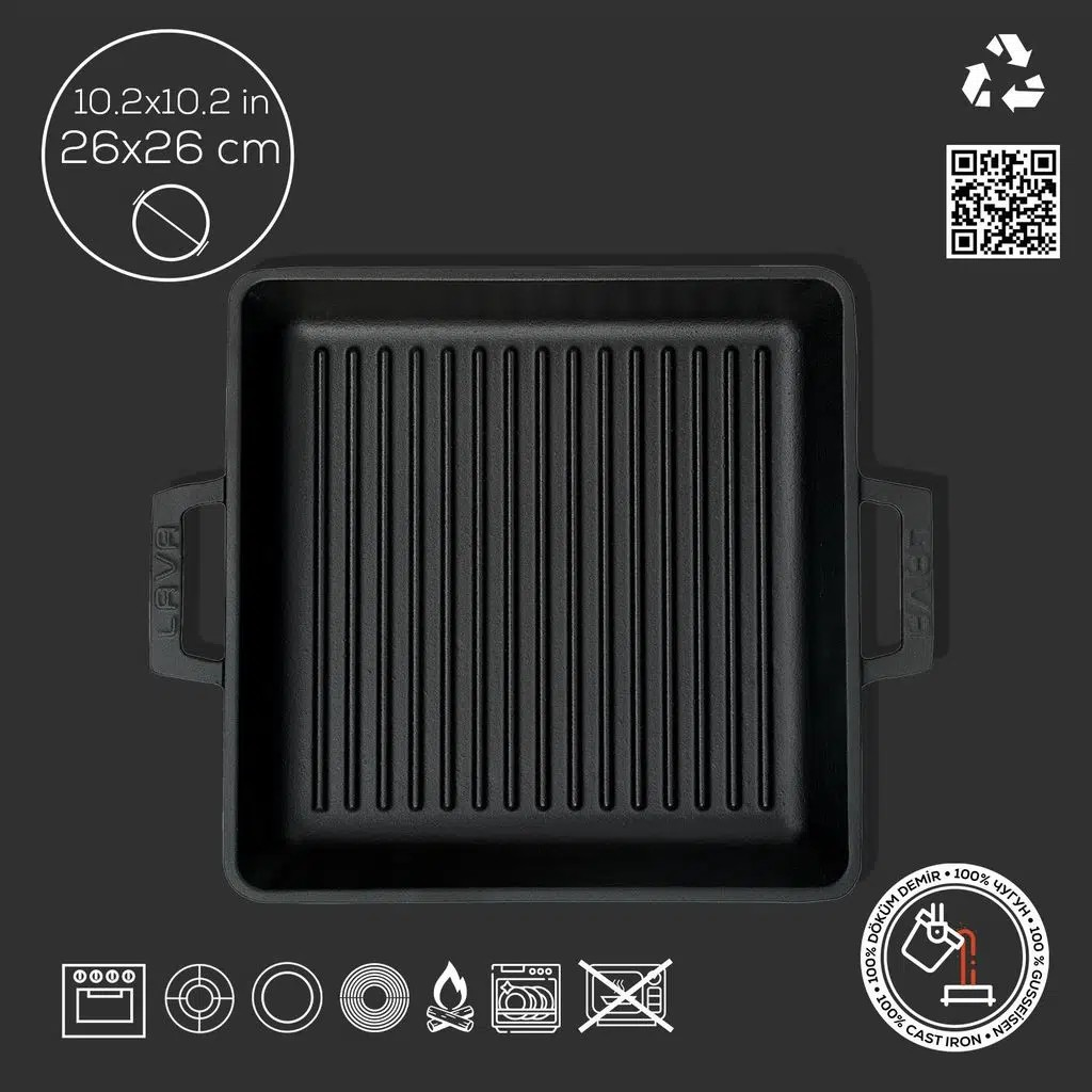 Lava Demir Döküm Izgara Grill Tava Kare 26x26 Cm  LV ECO GT 2626 GT 