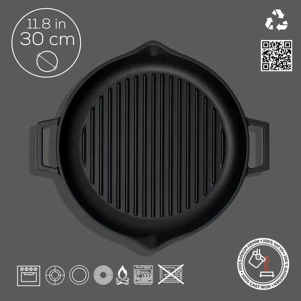 Lava Demir Döküm Yuvarlak Izgara Grill Tava 30 Cm Eco Gt 30 T5 
