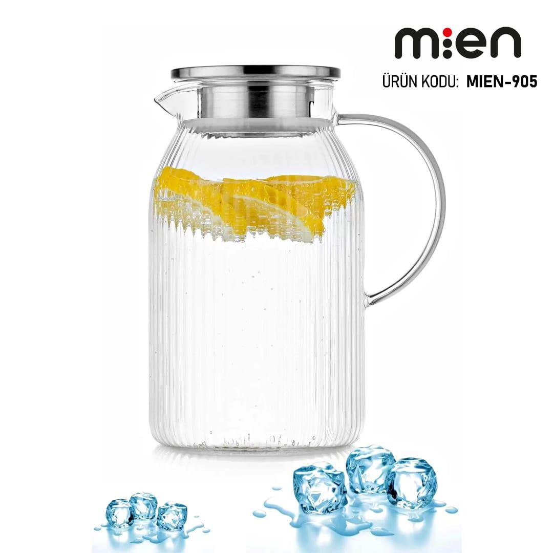 Mien Cam Sürahi Isıya Dayanıklı Borosilikat İnce Cam 1,8 Litre Süzgeç Kapaklı Mien-905 