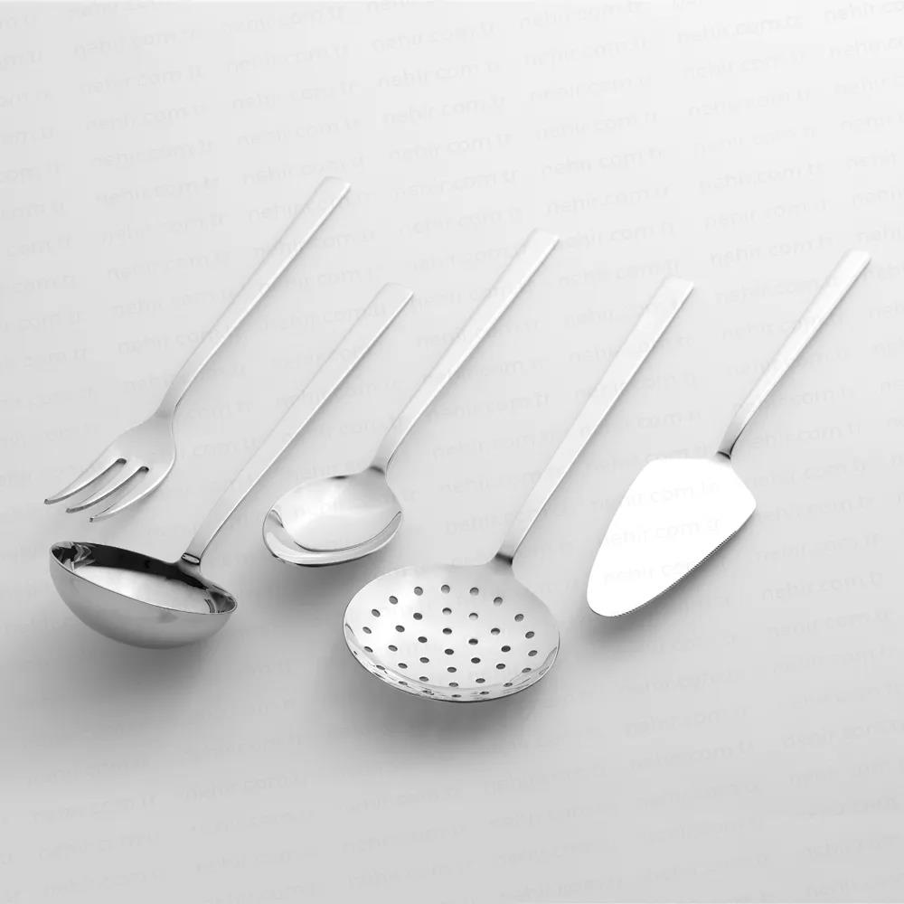 Nehir Dalyan Sade 5 Parça Çelik Servis Takımı 