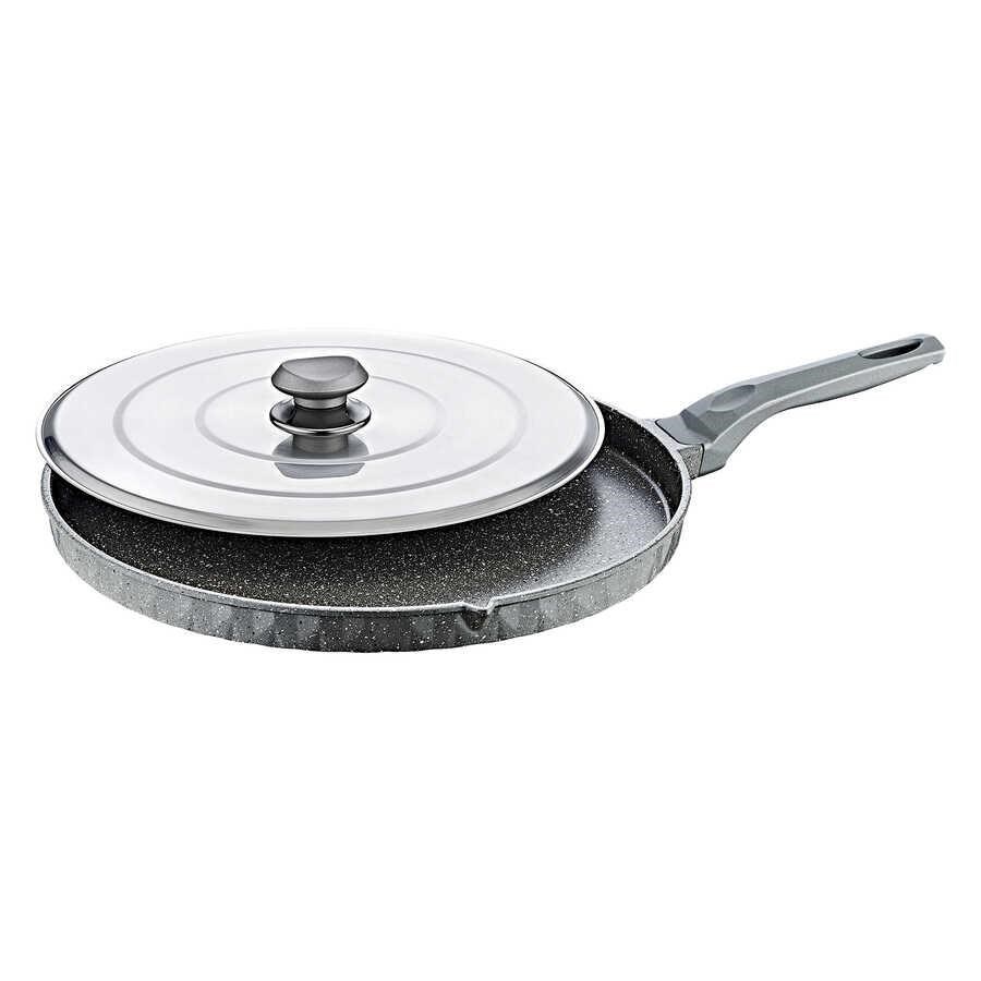 Oms 3291 Metal Kapaklı 36 Cm Balık Gözleme Bazlama Tavası Gri 
