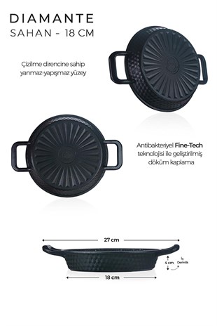 ACAR Diamante Siyah Döküm Sahan - 18 Cm XDD-22-0026/12 