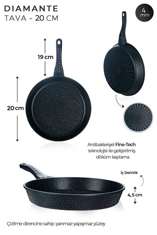ACAR Diamante Siyah Döküm Tava - 20 Cm XDD-22-0034/12 
