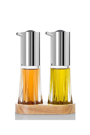 Adhoc Menage Crystal Yağdanlık Set 2p Ahşap Tepsi 18 cm 75ml 