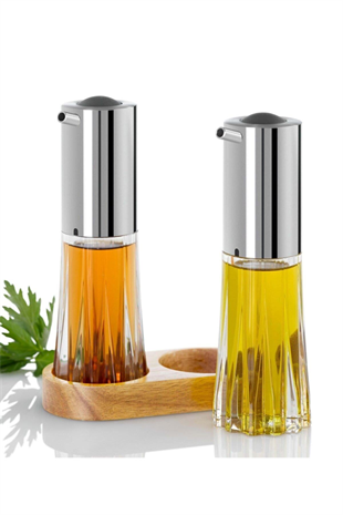 Adhoc Menage Crystal Yağdanlık Set 2p Ahşap Tepsi 18 cm 75ml 