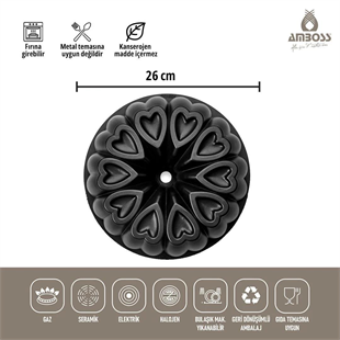 Amboss Ametist Döküm 26 Cm Kek Kalıbı Siyah Ame-7708 