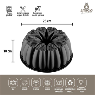 Amboss Ametist Döküm 26 Cm Kek Kalıbı Siyah Ame-7708 