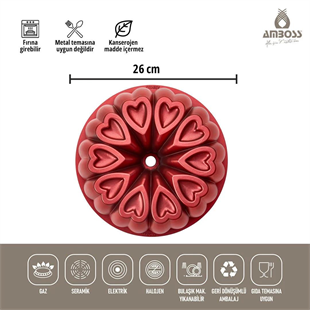 Amboss Ametist Döküm 26 Cm Kek Kalıbı Kırmızı Ame-7715 
