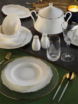 Aryıldız Bone Porselen Wave Gold 60 Parça Yemek Takımı Ar34019 