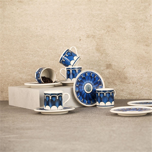 Aryıldız Wave Blue 12 Parça 6 Kişilik Porselen Türk Kahve Fincan Takımı 90 ml Ar238219 