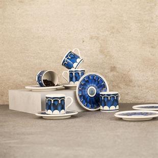 Aryıldız Wave Blue 12 Parça 6 Kişilik Porselen Türk Kahve Fincan Takımı 90 ml Ar238219 