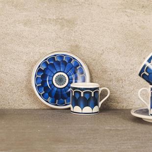 Aryıldız Wave Blue 12 Parça 6 Kişilik Porselen Türk Kahve Fincan Takımı 90 ml Ar238219 