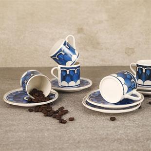 Aryıldız Wave Blue 12 Parça 6 Kişilik Porselen Türk Kahve Fincan Takımı 90 ml Ar238219 