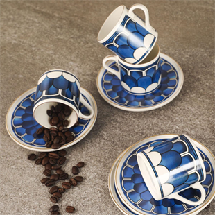 Aryıldız Wave Blue 12 Parça 6 Kişilik Porselen Türk Kahve Fincan Takımı 90 ml Ar238219 