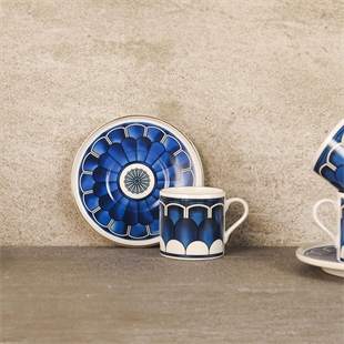 Aryıldız Wave Blue 12 Parça 6 Kişilik Porselen Türk Kahve Fincan Takımı 90 ml Ar238219 