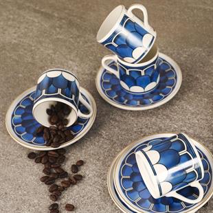 Aryıldız Wave Blue 12 Parça 6 Kişilik Porselen Türk Kahve Fincan Takımı 90 ml Ar238219 