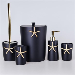 By Selim 5 Parça Polyester Banyo Seti Ocean Banyo Seti Siyah Altın 