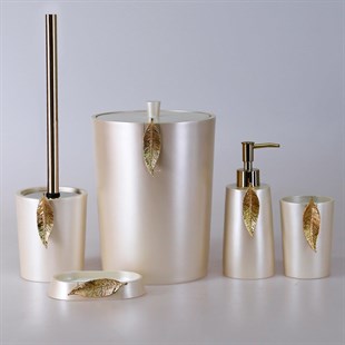 By Selim 5 Parça Polyester Banyo Seti Leaf Banyo Seti İnci Altın 