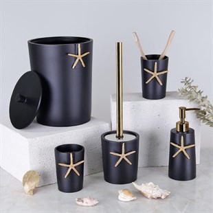 By Selim 5 Parça Polyester Banyo Seti Ocean Banyo Seti Siyah Altın 