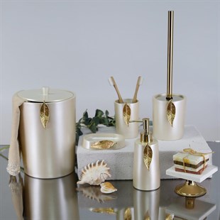 By Selim 5 Parça Polyester Banyo Seti Leaf Banyo Seti İnci Altın 