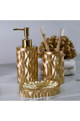 By Selim Artemis Altın 5 Parça Polyester Banyo Seti 