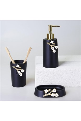 By Selim Bergamo Siyah 5 Parça Polyester Banyo Seti 
