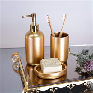 By Selim Elegance Altın 5 Parça Polyester Banyo Seti 