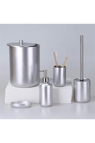 By Selim Elegance Gümüş 5 Parça Polyester Banyo Seti 