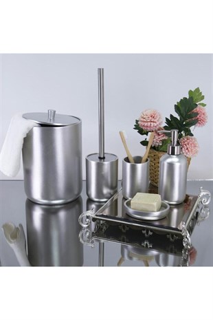 By Selim Elegance Gümüş 5 Parça Polyester Banyo Seti 