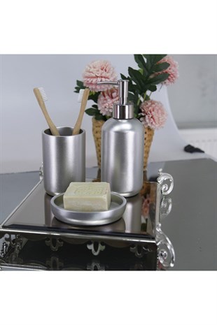 By Selim Elegance Gümüş 5 Parça Polyester Banyo Seti 