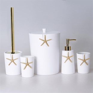 By Selim Leaf Beyaz Altın 5 Parça Polyester Banyo Seti 