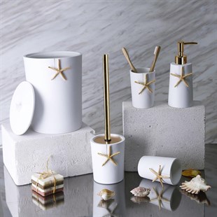 By Selim Leaf Beyaz Altın 5 Parça Polyester Banyo Seti 