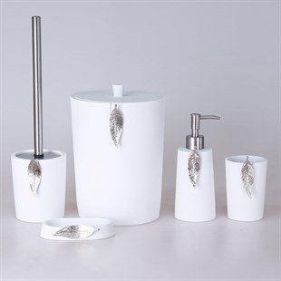 By Selim Leaf Beyaz Gümüş 5 Parça Polyester Banyo Seti 