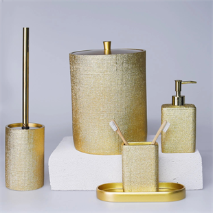 By Selim Linen Altın 5 Parça Polyester Banyo Seti 