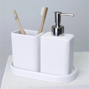 By Selim Linen Beyaz 5 Parça Polyester Banyo Seti 