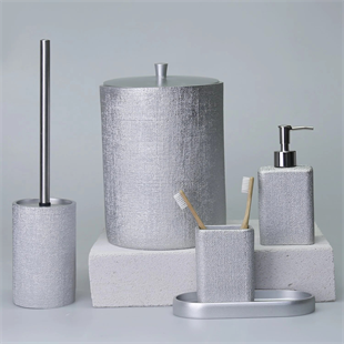 By Selim Linen Gümüş 5 Parça Polyester Banyo Seti 