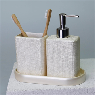 By Selim Linen İnci 5 Parça Polyester Banyo Seti 