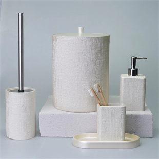 By Selim Linen İnci 5 Parça Polyester Banyo Seti 