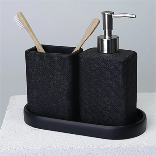 By Selim Linen Siyah 5 Parça Polyester Banyo Seti 