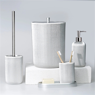 By Selim Lydia Gümüş 5 Parça Polyester Banyo Seti 