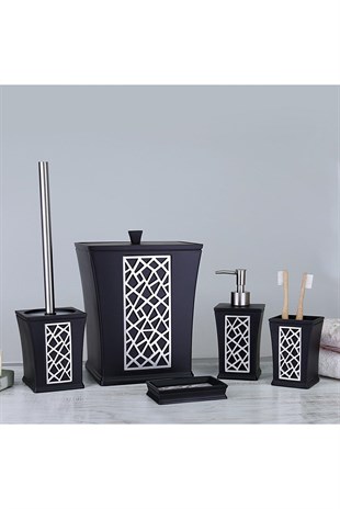 By Selim Mirage Siyah Gümüş 5 Parça Polyester Banyo Seti 