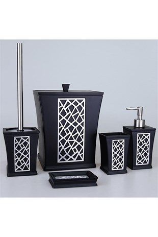 By Selim Mirage Siyah Gümüş 5 Parça Polyester Banyo Seti 