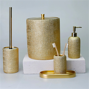 By Selim Natural Altın 5 Parça Polyester Banyo Seti 