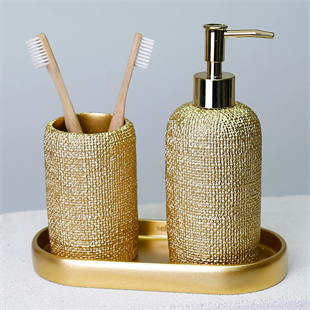 By Selim Natural Altın 5 Parça Polyester Banyo Seti 