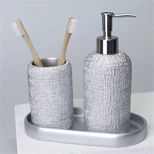 By Selim Natural Gümüş 5 Parça Polyester Banyo Seti 