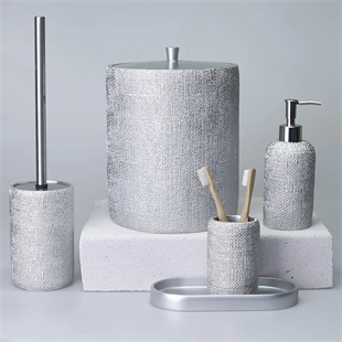 By Selim Natural Gümüş 5 Parça Polyester Banyo Seti 